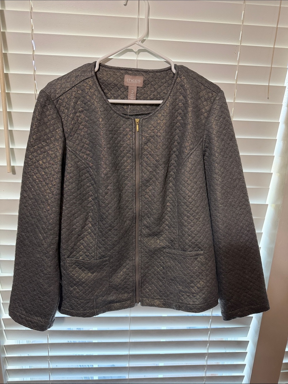 Chico's Quilted Charcoal Zip Jacket